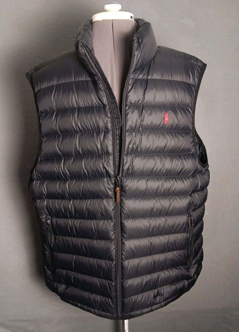 Polo Ralph Lauren Goose Down Puffer Vest Full Zip Packable Black Mens Size LT